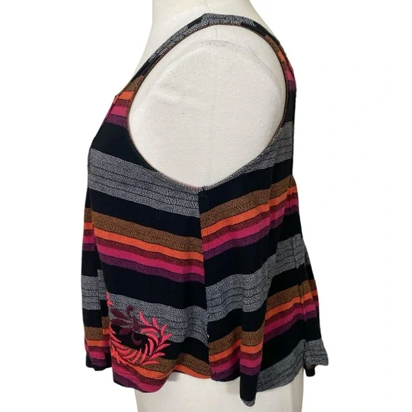 Free People Vintage Striped Sleeveless Swing Tank Top boho hippie festival - Picture 2 of 7